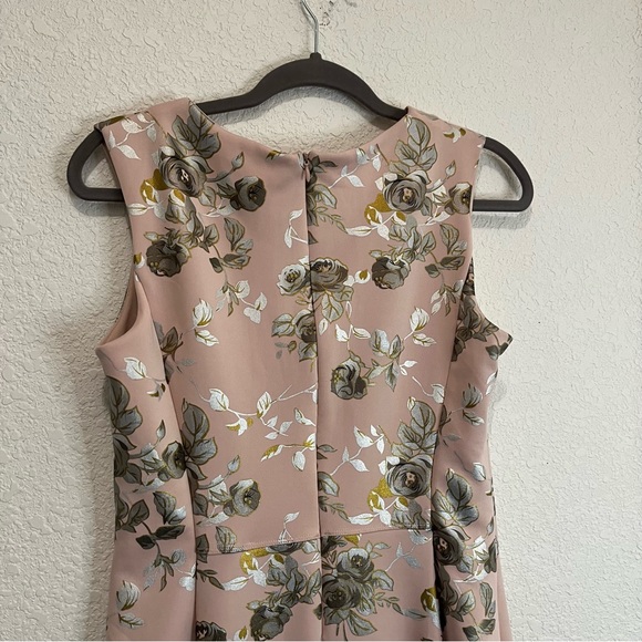 Enfocus Studio Pink Silver Floral Sleeveless Back Zip Midi Dress Womens Size 10 - Picture 6 of 12